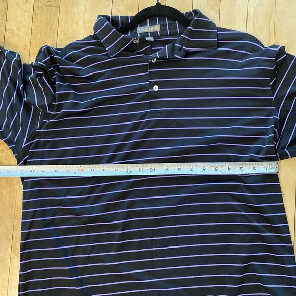 Peter Millar Polo Shirt Mens Large Summer Comfort Corwin Cup Patch Purple Stripe - Picture 11 of 12